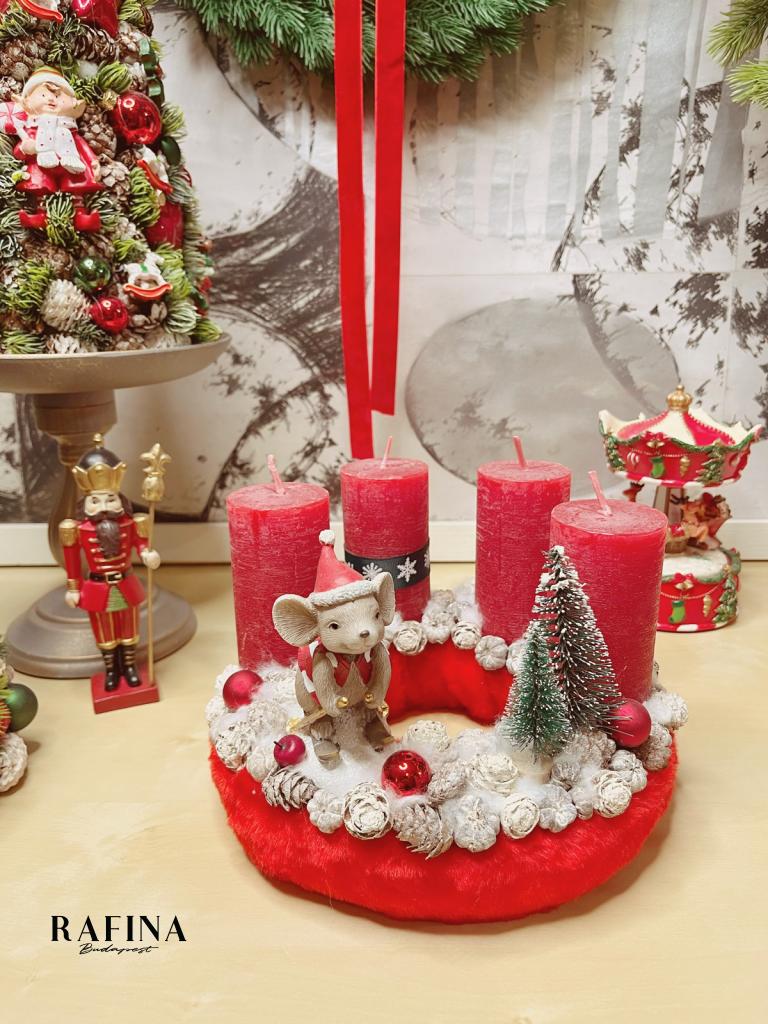Adventi koszorú síelő egérrel piros színű 1
