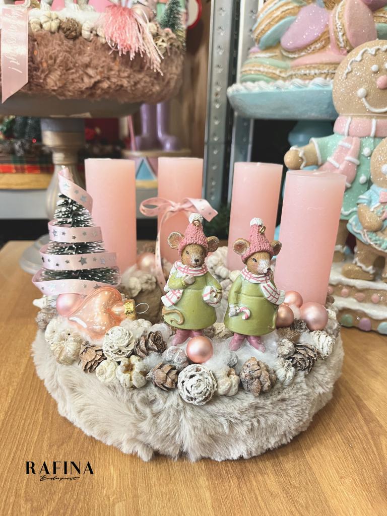 Adventi koszorú egérpárral, púder-zöld, 24cm 1