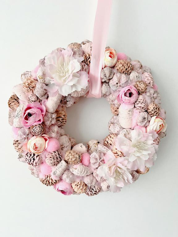Pink virágos kopogtató, 24cm