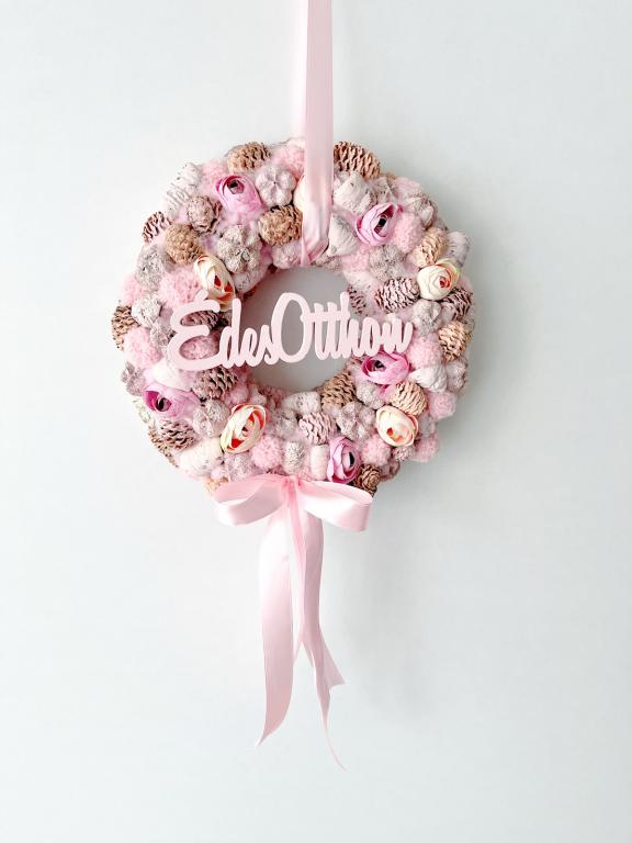 Édes otthon feliratú pasztell kopogtató masnival, 24cm