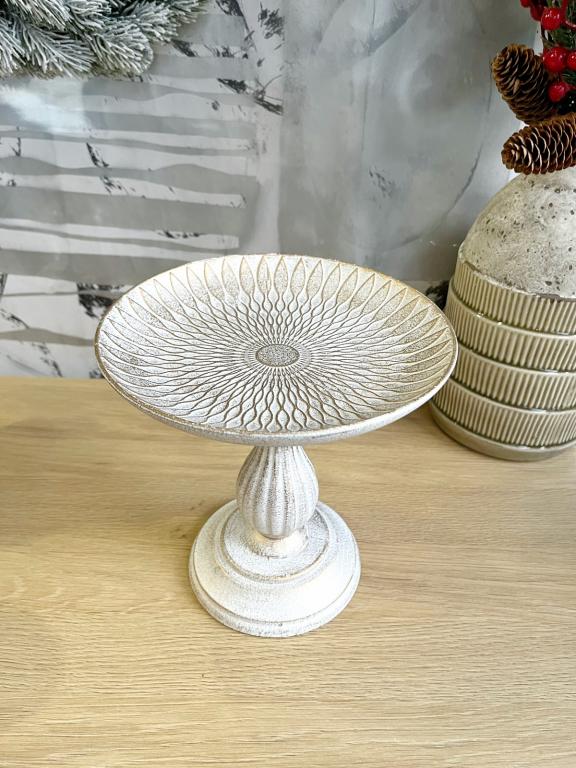 Tányéros talpas tál antikolt fehér arany 20x19cm
