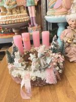 Adventi koszorú egérpárral és szánkóval, pasztell rózsaszín, 28cm 4