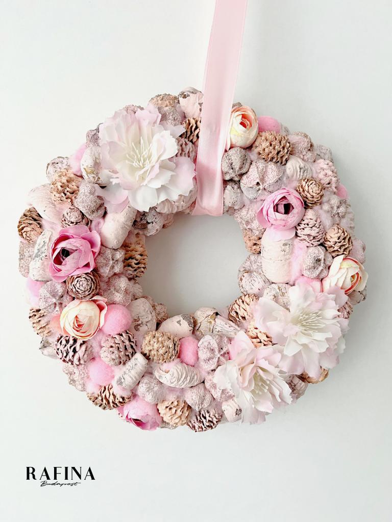 Pink virágos kopogtató, 24cm 1