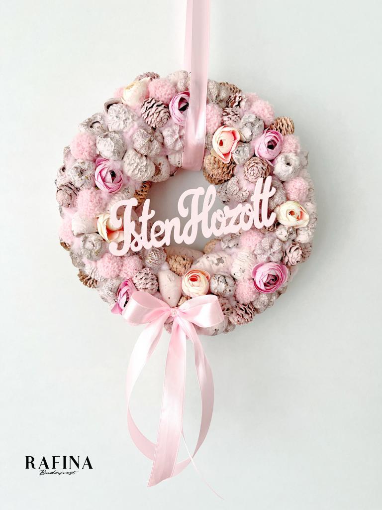 Isten hozott feliratú pasztell kopogtató masnival, 24cm 1