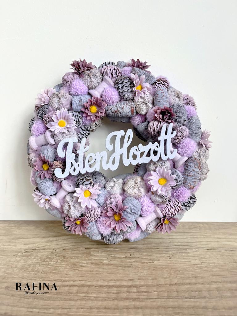 Isten hozott lila kopogtató, 24cm 1