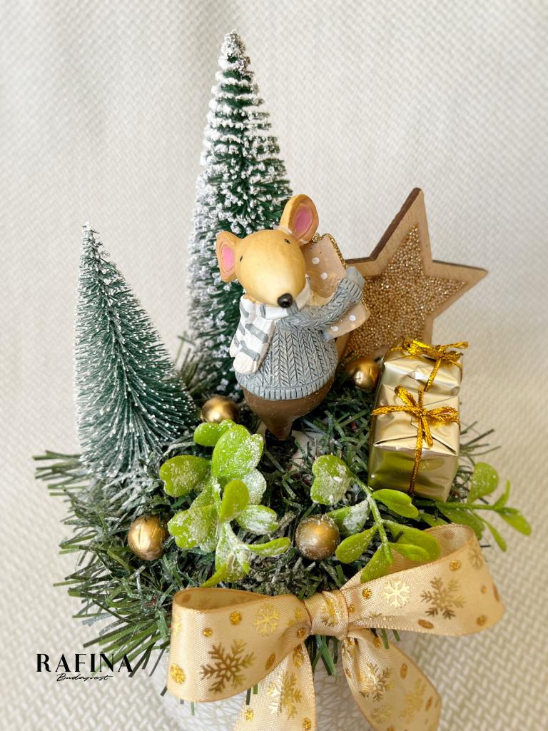 Egér ajándékkal adventi asztaldísz, 25cm 1