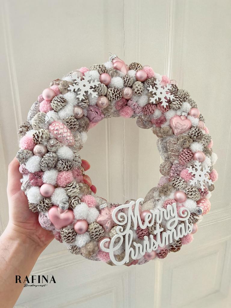 Merry Christmas kopogtató, rózsaszínű - nagy méret 1