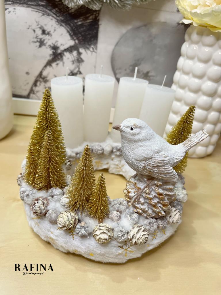 Adventi koszorú arany-fehér madárral 1