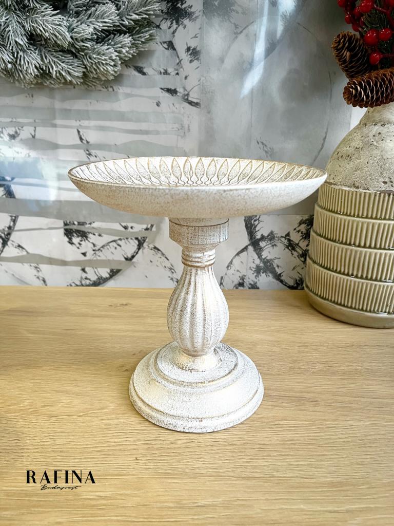 Tányéros talpas tál antikolt fehér arany 20x19cm 1