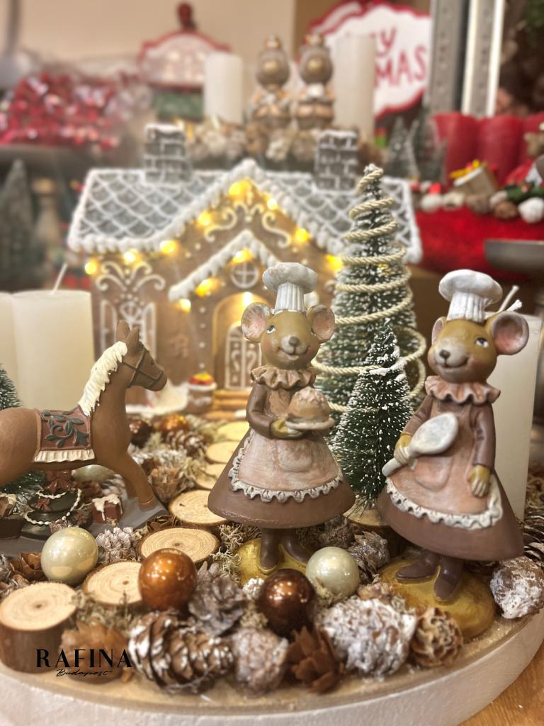 Adventi koszorú mézeskalács házikóval és pék egerekkel, fatálcán, 35cm 1