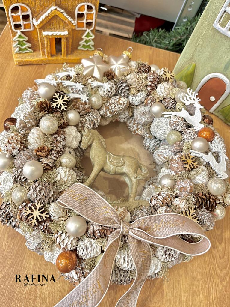 Adventi kopogtató hintalóval, pezsgő-bézs, 28cm 1