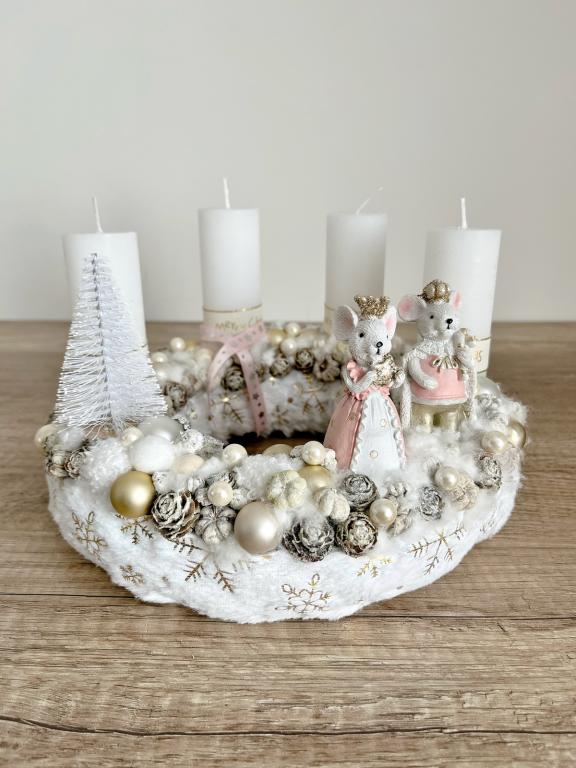 Arany ezüst egér király pár adventi koszorú