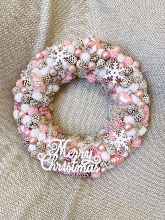 Merry Christmas kopogtató, rózsaszínű - nagy méret