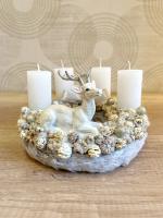Ezüst-fehér adventi koszorú szarvassal 1