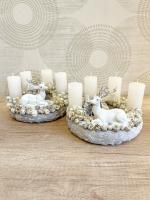 Ezüst-fehér adventi koszorú szarvassal 2