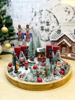 Téli falu adventi koszorú fatálcán 1