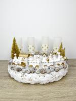 Adventi koszorú arany-fehér vonattal 2
