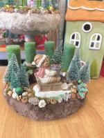 Adventi koszorú szánkózó macival, zöld-barna, 28cm 3