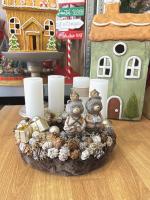 Adventi koszorú maci királyi párral, barna-fehér, 24cm 1