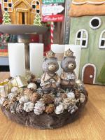 Adventi koszorú maci királyi párral, barna-fehér, 24cm 2