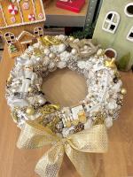 Adventi kopogtató diótörővel és vonattal, fehér-arany, 34cm 2