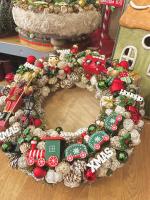 Adventi kopogtató diótörővel és vonattal, piros-zöld, 34cm 4