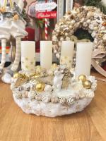 Adventi koszorú jegesmedvével és mókussal, fehér-arany, 28cm 1